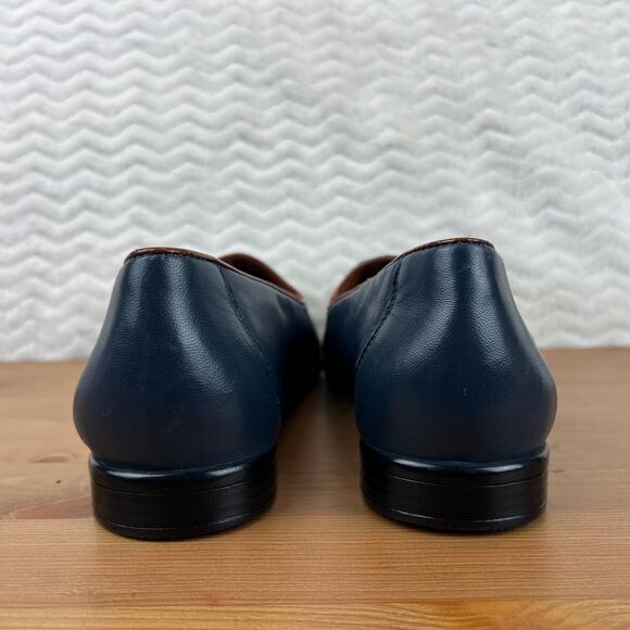 Trotters Womens Liz Tassel Loafers Navy Leather Brown Comfort Flat Shoes Sz 8M - Picture 4 of 11